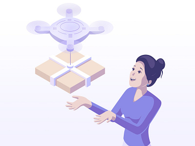 Drone Delivered Pizza drone illustration isometric pizza shadows vector