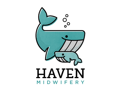 Haven Midwifery 001 baby bubble halftone logo midwife mother whale