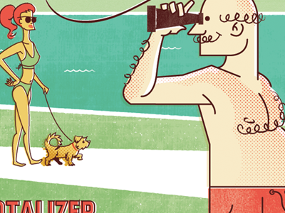 What's Up?! Magazine WIP beach bikini binoculars dog illustration shorts sunburn water