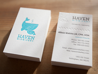 4 Color Letterpress Cards business card letterpress midwife midwifery whale