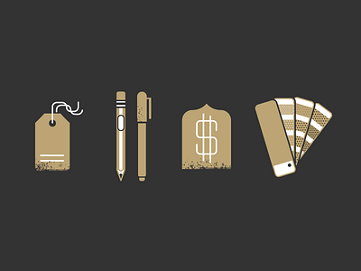 Gold Icons book commerce icon illustration money pantone pen pencil register swatch tag web