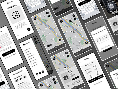 Wireframes for E-scooter app app design booking e scooter electric high fidelity low fidelity minimal navigation rent ride scooters travel ui uiux ux wireframes