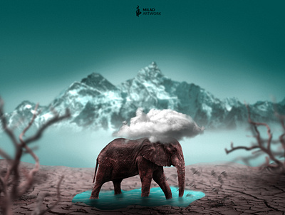 alone elephant alone design elephant fantasy illustration photomanipulation photomontage photoshop rain sad