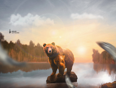 busy bear artwork autumn bear design fantasy fish illustration nature photomanipulation photomontage photoshop