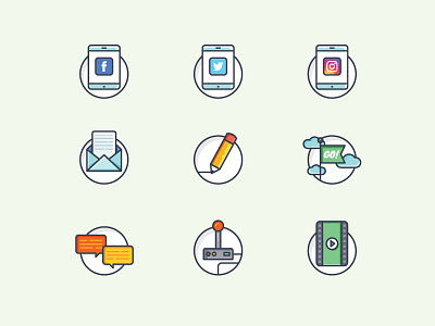 Onspot Social Icon Set colorful flat fun illustration