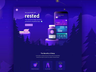 Rested Homepage app branding colorful design illustration ux webdesign