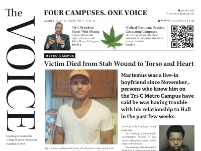 The Voice - Cuyahoga Community College cover design masthead newspaper