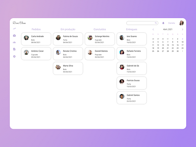 Kanban para confeitarias app design flat ui ux web