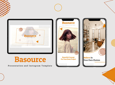 BASOURCE - Presentation and Instagram Template brand identity branding fashion google slides instagram post instagram stories instagram story instagram template instastory keynote powerpoint presentation template promotion socialmedia