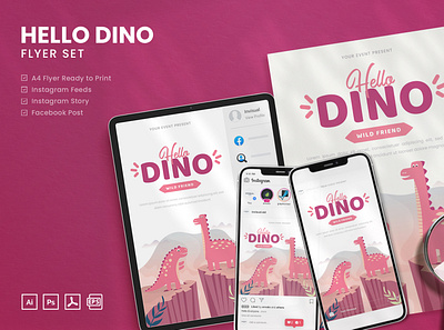 Hello Dino - Flyer Set modern