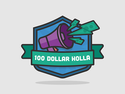 Work In Progress - 100 Dollar Holla cashback cashback corp. flat flat design flat icon flat illustration icon iconography megaphone money ribbon