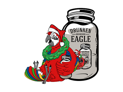 Drunken Eagle Moonshine alcohol alcohol label christmas digital eagle illustration jar liquor liquor label moonshine parrot shine
