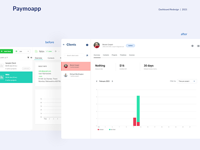 Paymo app client section redesign