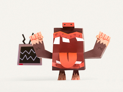 Monsters in my belly 2 - Final Result anger art brown monsters monstros paper papercraft red tongue toy tv