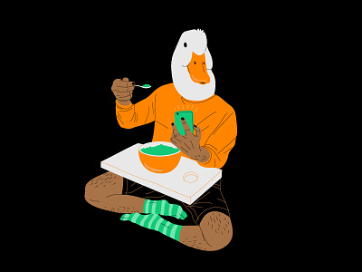 Duck will eat his cereal animal black cereal duck green illustration orange smartphone socks