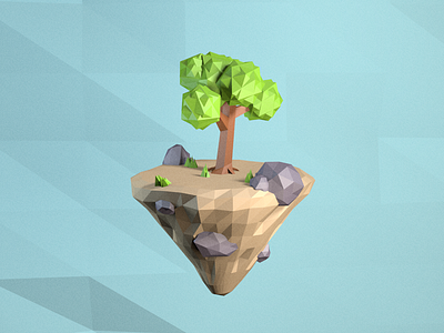 Low poly island low poly model render scene tree