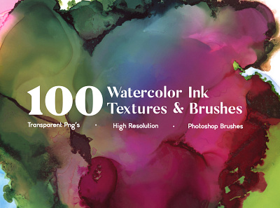 100 Watercolor Ink Textures & Photoshop Brushes brushes handmade high resolution isolation mockup photoshop photoshop action photoshop brushes png watercolor watercolour