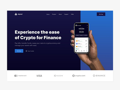 Hero section of a Crypto wallet mobile app landing page