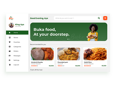 Dashboard of a food ordering website, BUKR. branding graphic design ui