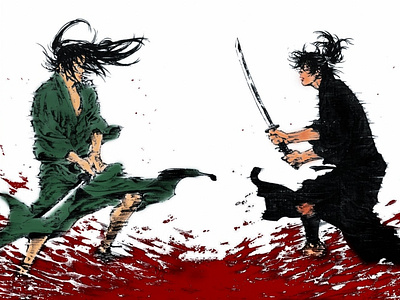 Sasaki Kojiro⚔️Miyamato Musashi anime art artwork blood digital art digital artwork draw drawing fight fighter illustration manga samurai sword swordsman vagabond vs war warrior warriors