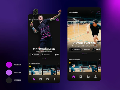 Streaming Dashboard adobe xd badminton darkui racket sports sports app streaming dashboard tennis video streaming viktor axelsen yonex