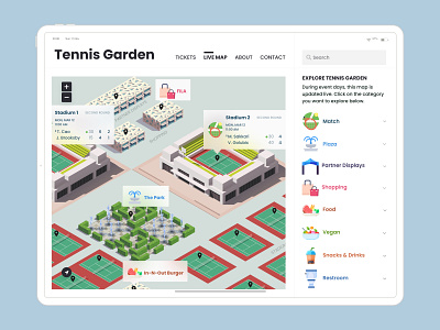 Tennis Garden Interactive Map - iPad App adobe xd event map indian wells masters interactive map ipad app sport app tennis tennis garden