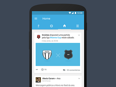 Recreational Soccer App | Android android app feeds material design soccer teams