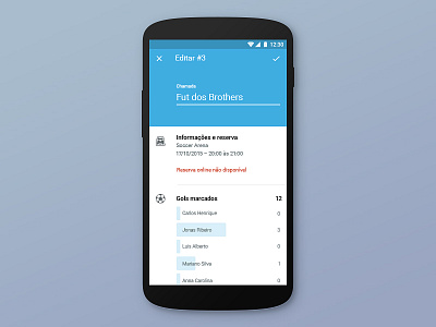 Recreational Soccer App - Edit goals material design online booking scout soccer venue booking