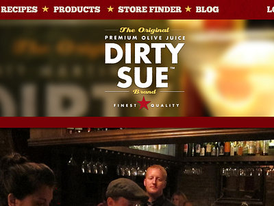 Dirty Sue olive Juice ecommerce home page navigation retro