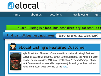 eLocal Listing IYP Mock Up blue concept directory portal page