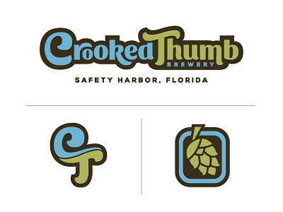 Crooked Thumb Brewery branding crooked thumb brewery halftone def identity logo