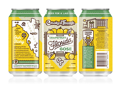 Crooked Thumb Brewery - Florida Grapefruit Gose can design craft beer crooked thumb brewery florida gose grapefruit halftonedef illustration