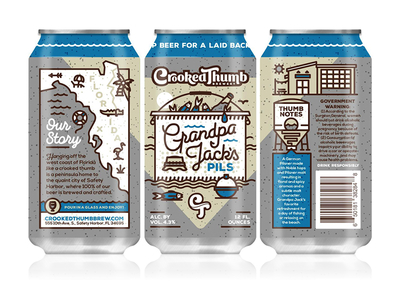 Crooked Thumb Brewery - Grandpa Jack's Pils can design craft beer crooked thumb brewery florida halftonedef illustration pilsner