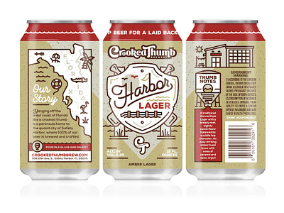Crooked Thumb Brewery - Harbor Lager beer craft beer florida halftone def illustration lager monoline package design