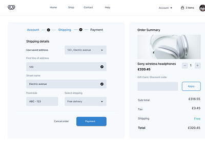 A checkout UI design on shipping