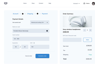 A checkout UI design on payment account card design logo order payment shipping ui uiux ux