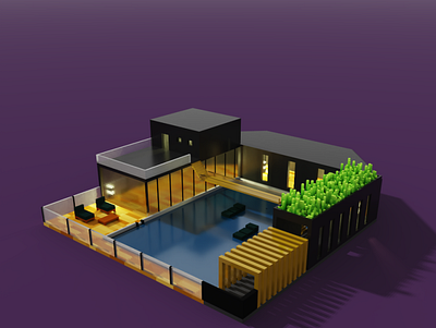 Voxel house 3d building design illustration sci fi voxel