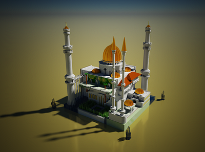Marhaban Mosque 3d building design isometric mosque voxel