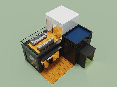 Simply Box House 3d building design house isometric minimalist solidify voxel