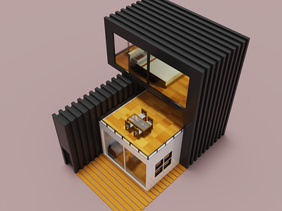 Stacked Box House 3d building design house isometric minimalist solidify voxel