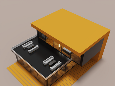 sliding 3d building design exterior house isometric minimalist voxel