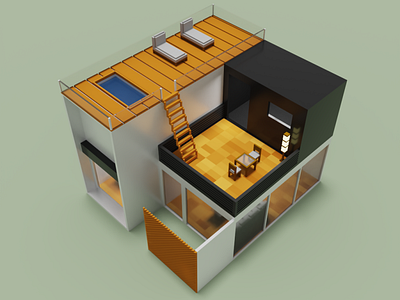 no door 3d building design exterior house isometric minimalist voxel