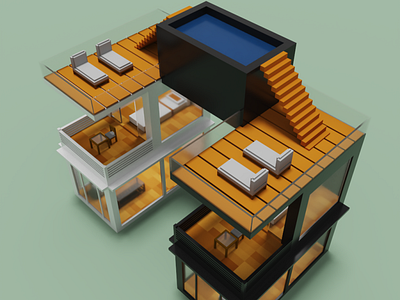 separated 3d building design house isometric minimalist voxel