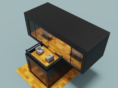 two contain 3d building design house isometric minimalist voxel