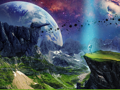 Spacehunter astronaut fantasy galaxy illustration landscape photomanipulation photoshop planets space