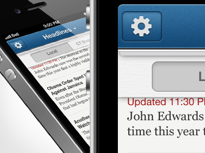 iOS iPhone app design app blue button feed ios iphone list nav bar navigation toggle white