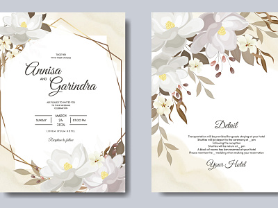 Wedding invitation card template set with beautiful floral leave background beautiful card decoration decorative design elegant floral frame green greeting illustration invitation invite leaf set template vector vintage wedding