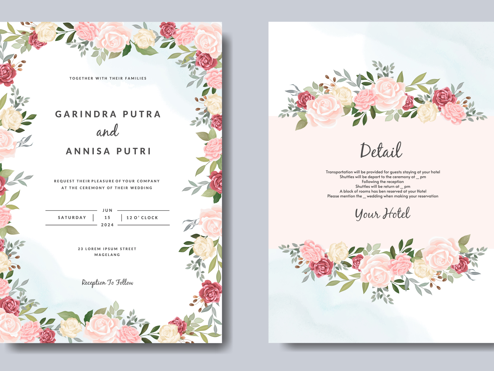 Wedding Invitation Card Template With Beautiful Floral Leaves By Maria 