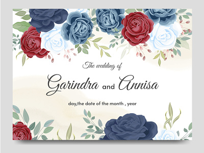 wedding invitation card template set with beautiful floral and