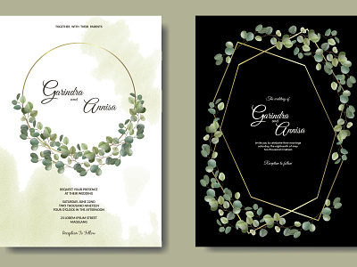 Elegant wedding invitation card template with floral and leave abstract background banner border business card cover design foil gold golden luxury modern premium template texture vector vip wallpaper wedding